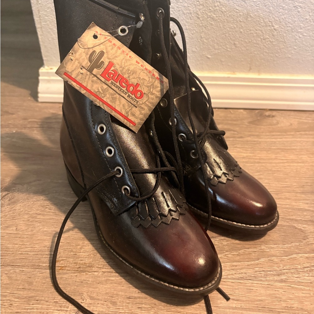 Laredo Two-Tone Leather Lace-Up Boots